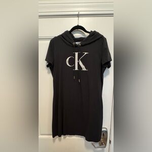Calvin Klein Black Hooded Tee Dress with White cK Logo